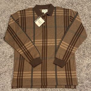 Eddie Bauer Brown Plaid Polo Shirt Men’s Sz Medium NWOT